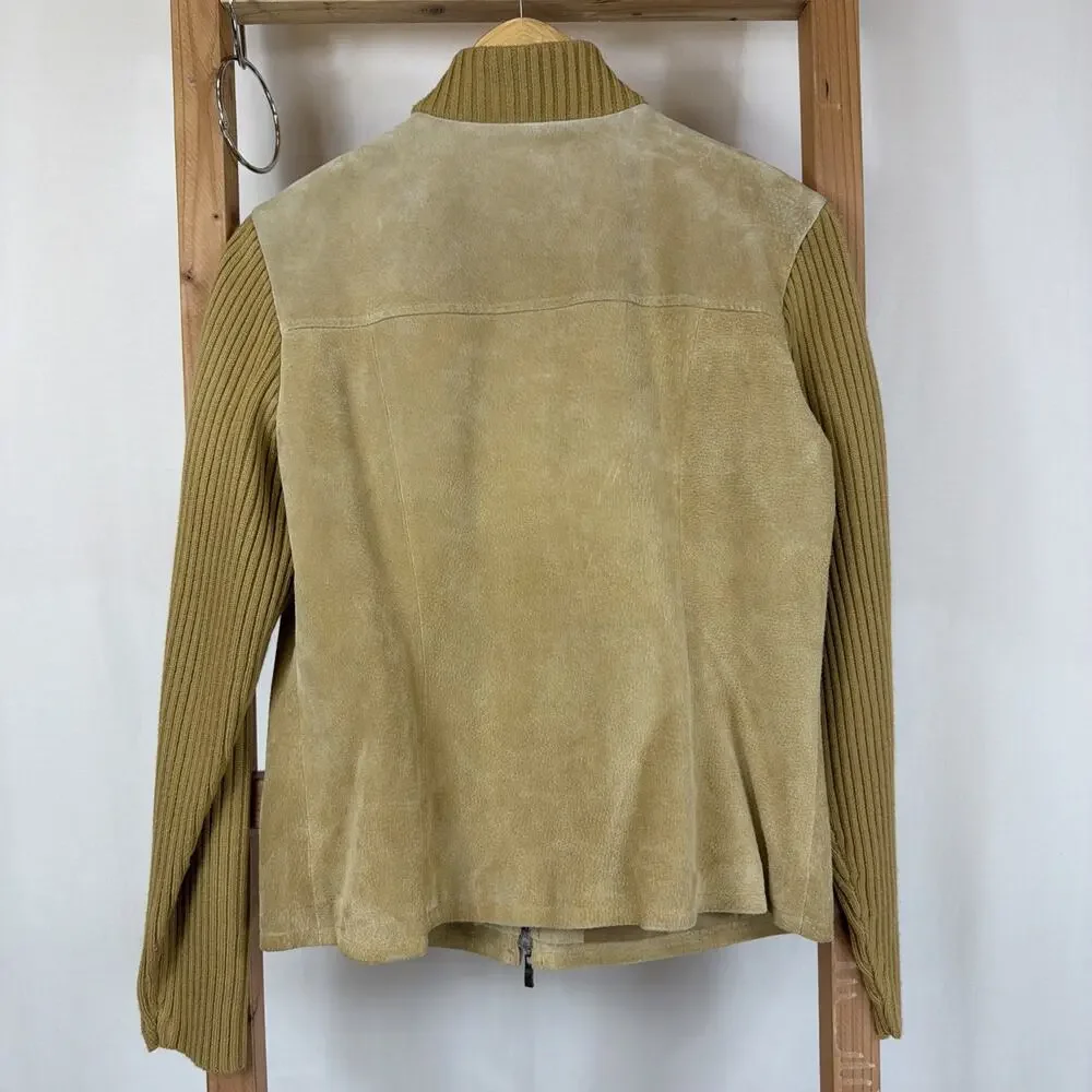 Vintage A.M.I. Tan Zip Up Zip Pockets Suede Sweater Knit Jacket #1276 Size M - Picture 4 of 5